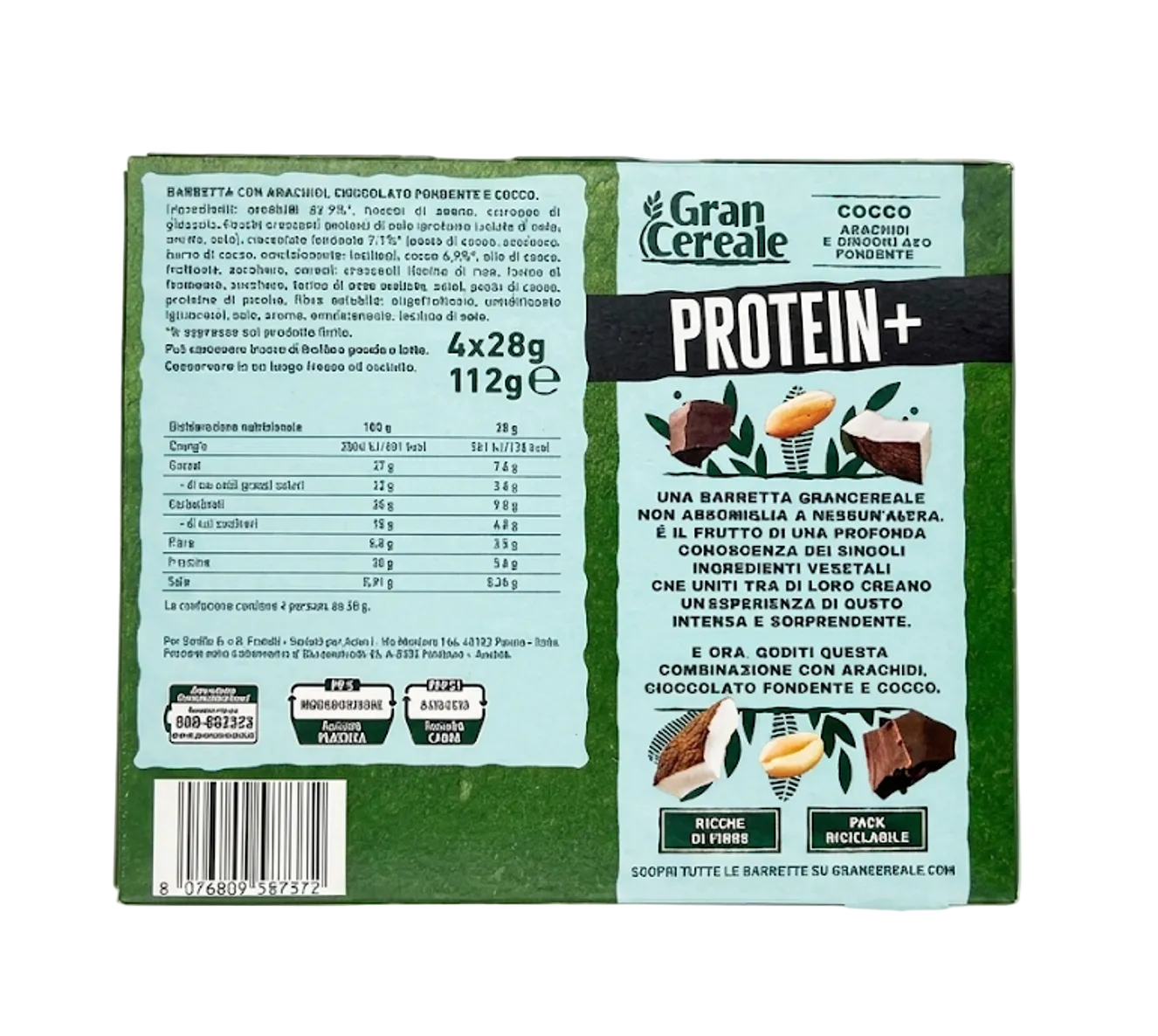 GranCereale Protein Bars with Coconut Peanuts and Dark Chocolate 112g (4X28g)