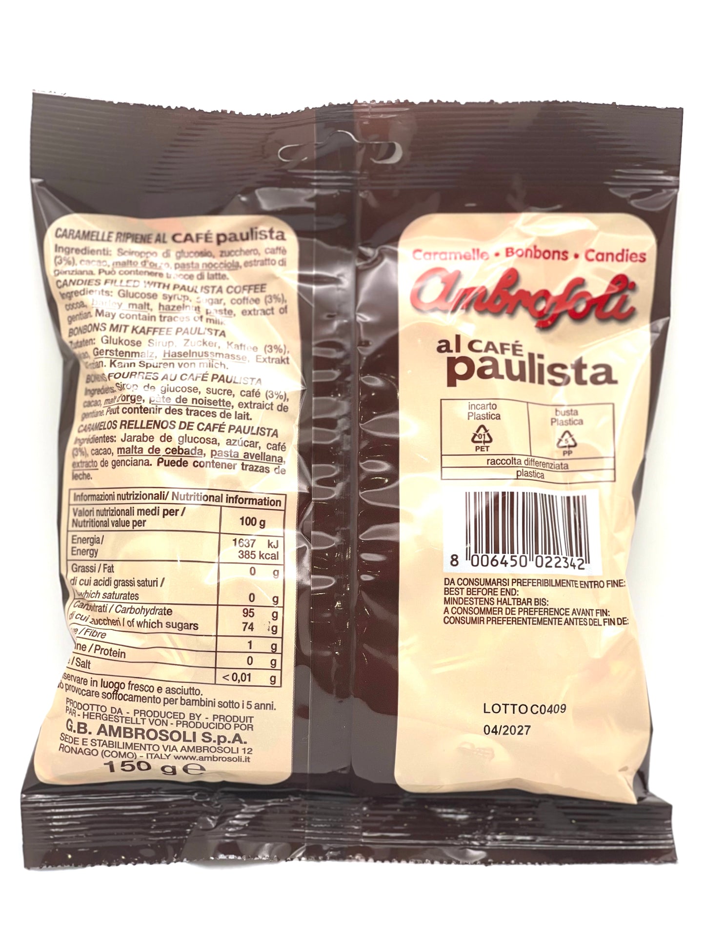 Ambrosoli Café Paulista Espresso Coffee Filled Candy 150g