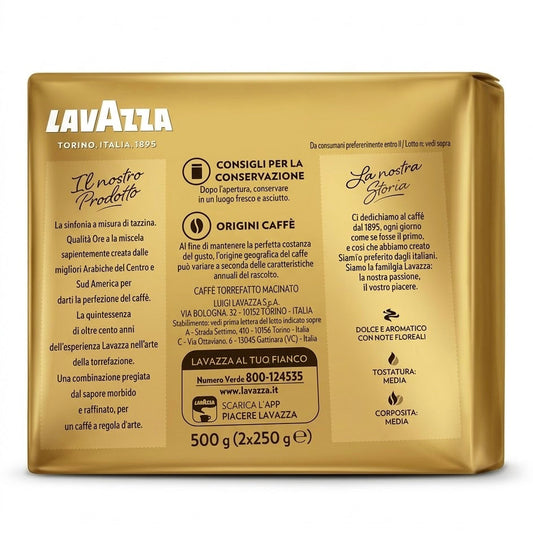 Lavazza Qualità Oro Ground Coffee Intensity 5, 2x250g Pack