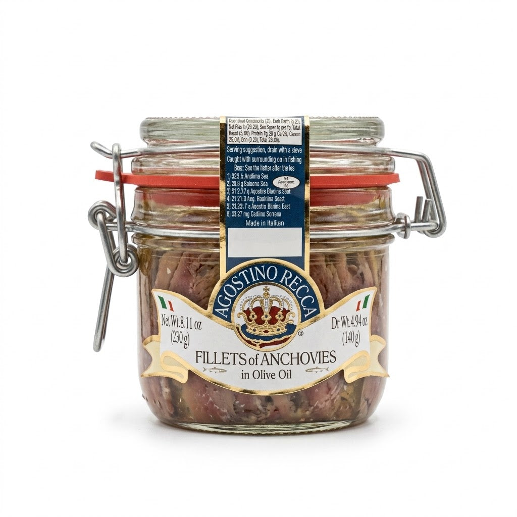 Agostino Recca Anchovy Fillets in Olive Oil 8.11oz Jar