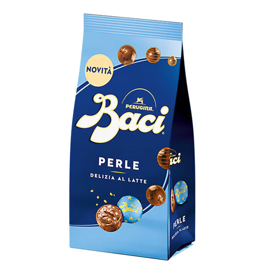 Blue packaging of Perugina Baci Perle chocolate on a white background