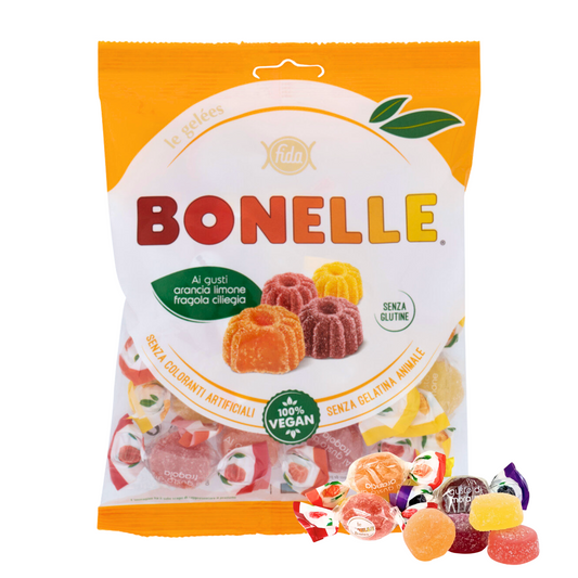 Bonelle gummy candy package with colorful gummies on a white background
