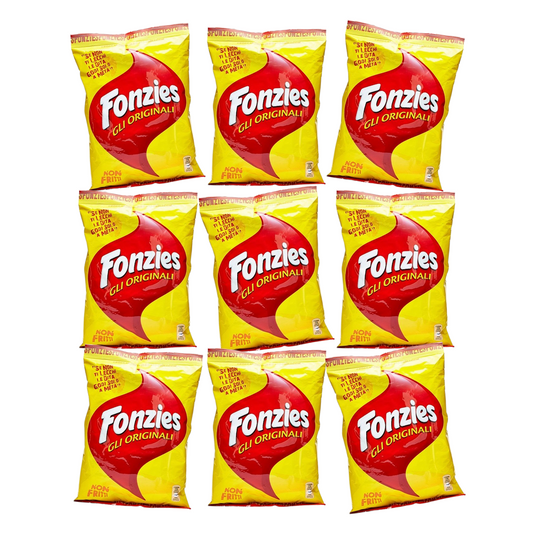Nine packages of Fonzies Original snacks