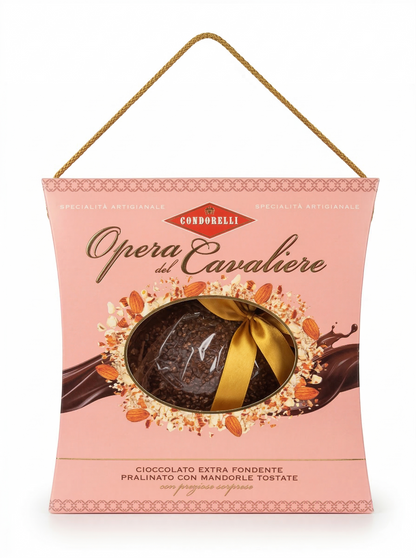 Condorelli Opera del Cavaliere Extra Dark Chocolate Easter Egg with Toasted Almonds 350g