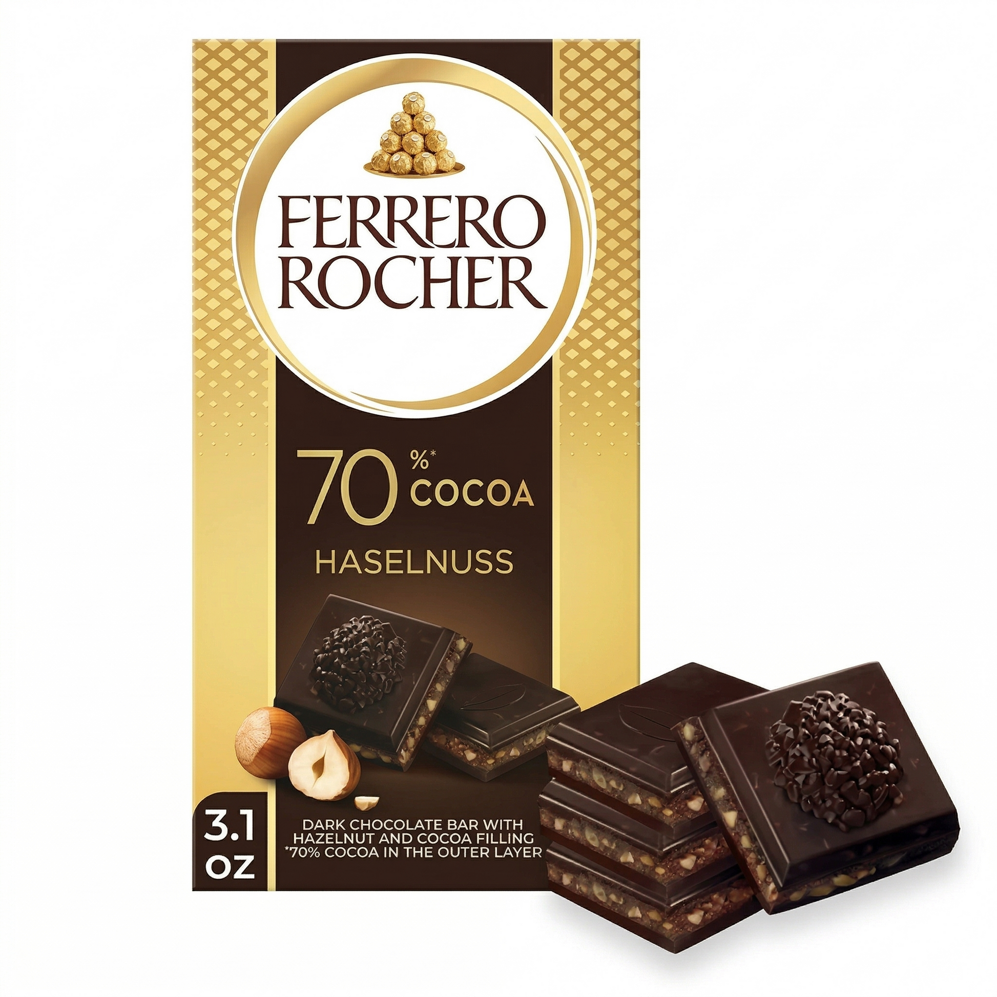 Ferrero Rocher 70% Cocoa Dark Hazelnut Bar 3.1 oz