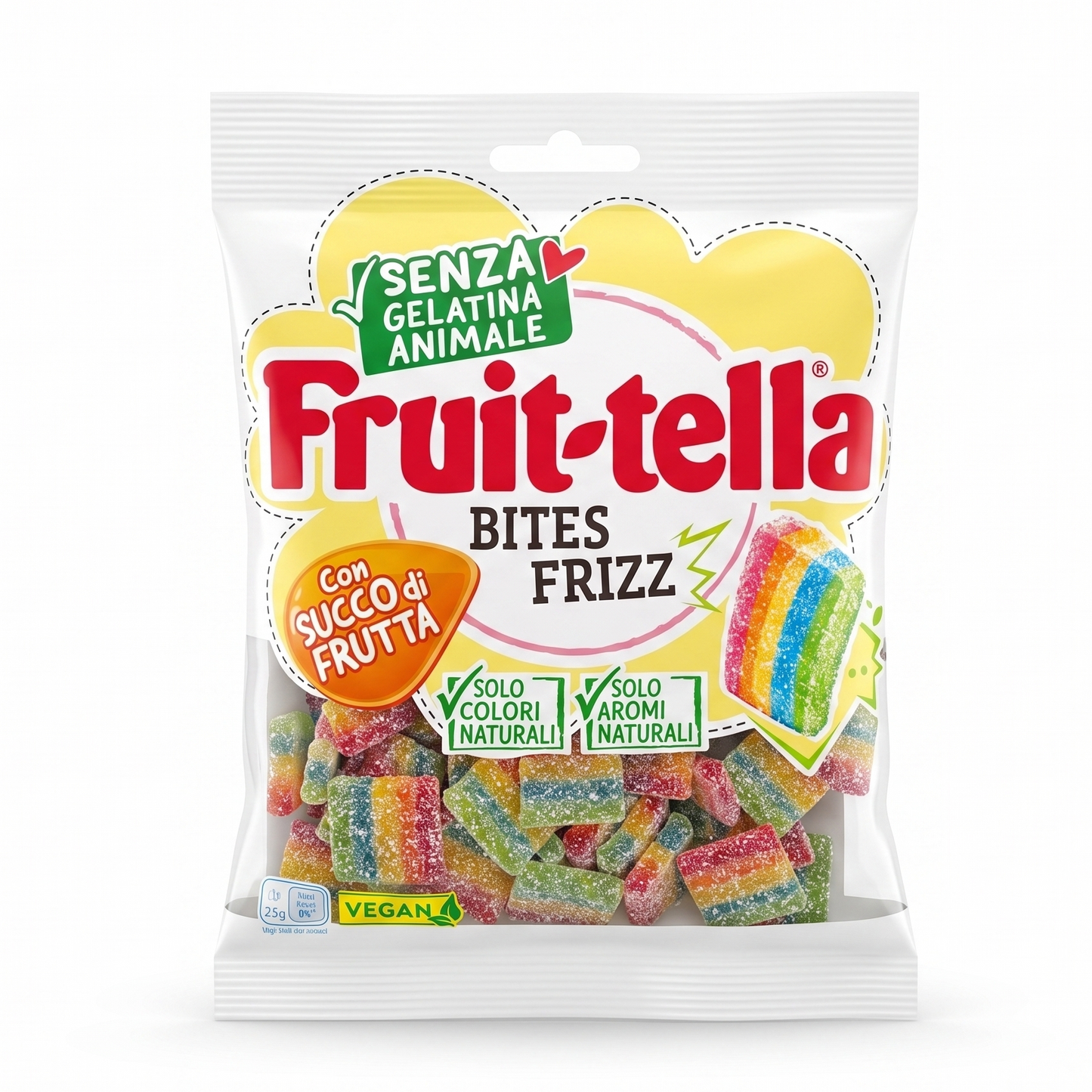 Fruittella Bites Frizz – Italian Sparkling Rainbow Chewy Candy 140g