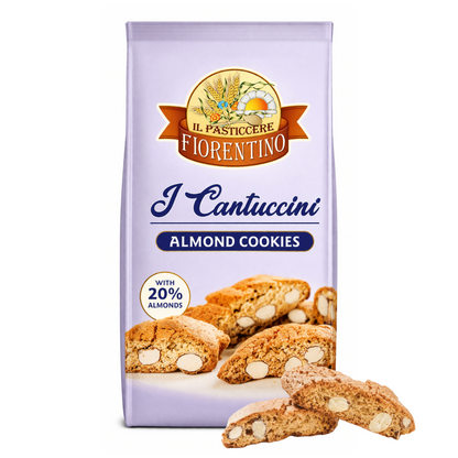Packaging of Il Pasticcerà Fiorentino I Cantuccini almond cookies on a white background