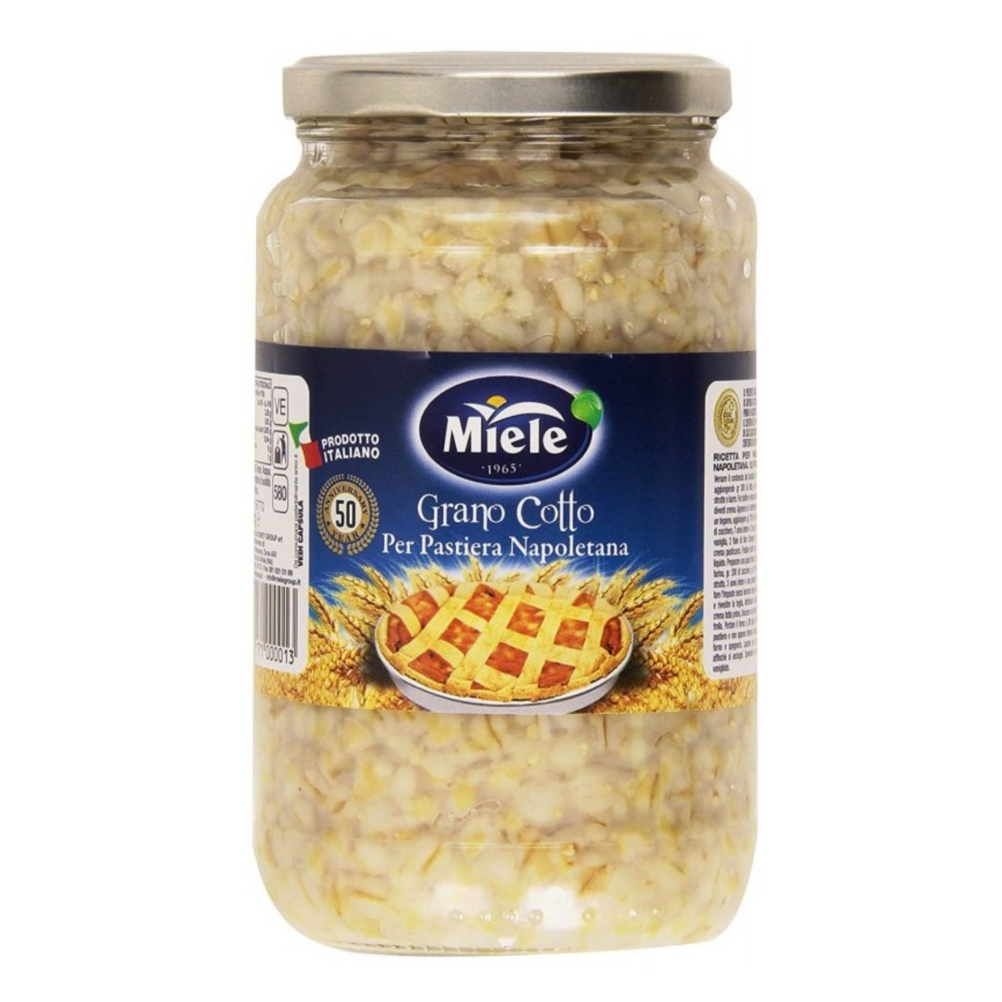 Jar of Miele Grano Cotto pasta on a white background
