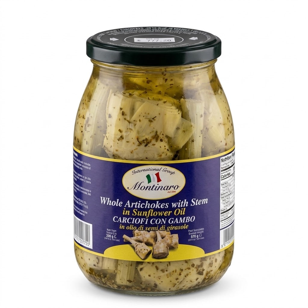 Montinaro Whole Artichokes with Stem in Oil 960g – Jar