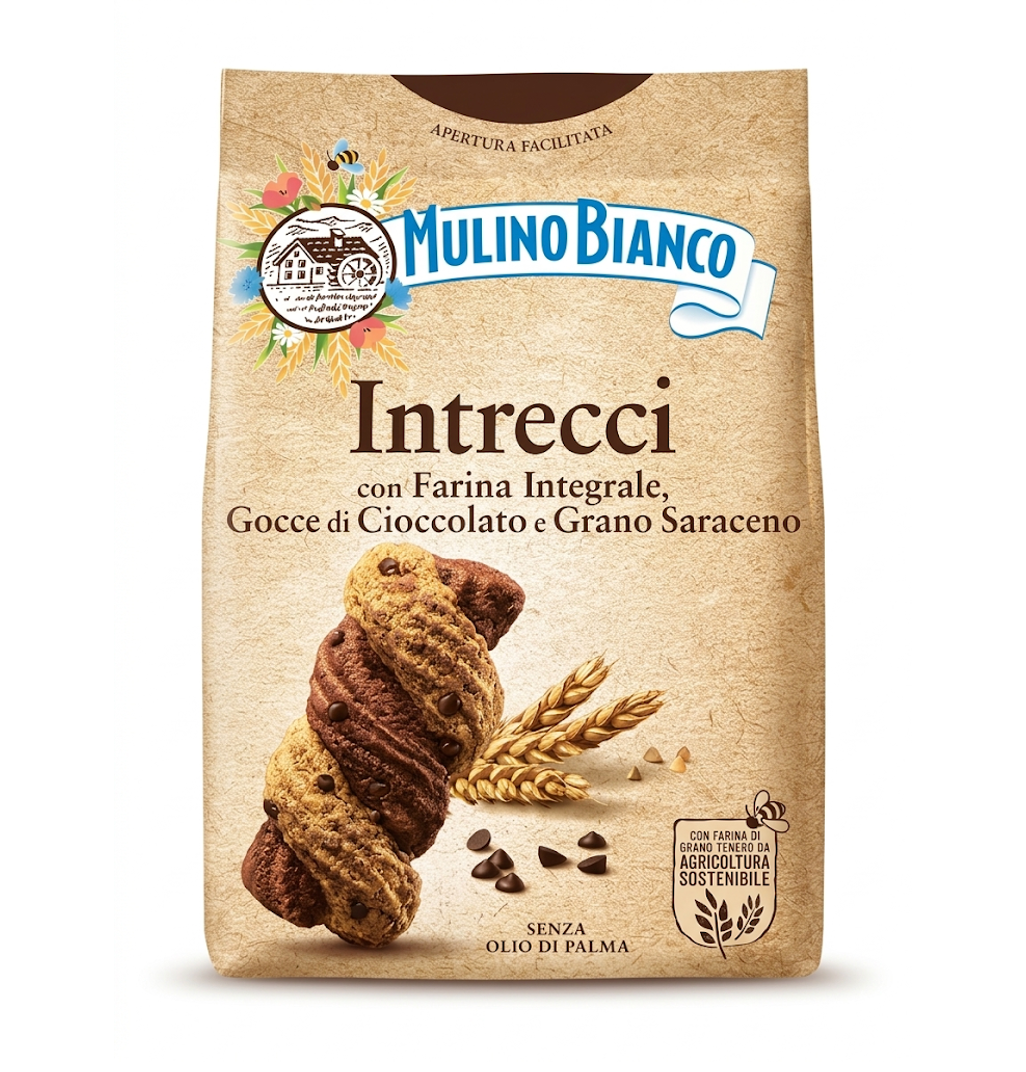 Mulino Bianco Intrecci Whole Wheat Twisted Cookies with Dark Chocolate Chips 300g