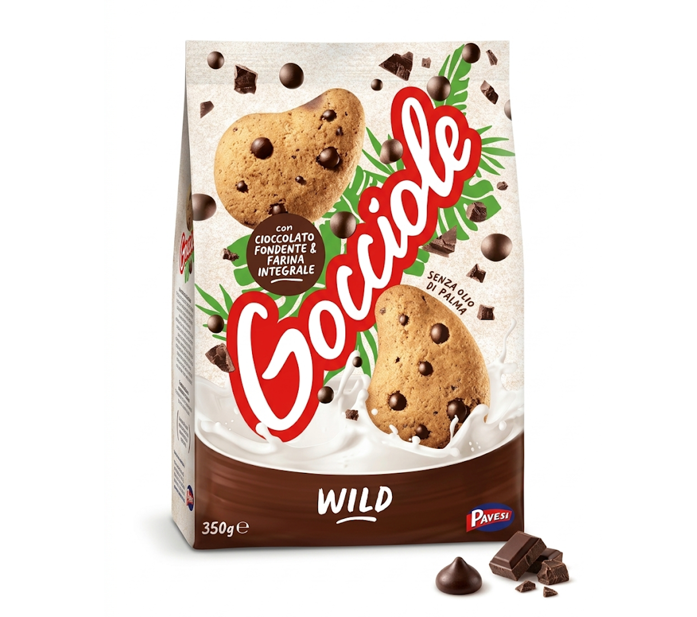 Pavesi Gocciole Wild – Italian Whole Grain Cookies with Dark Chocolate Drops 350g