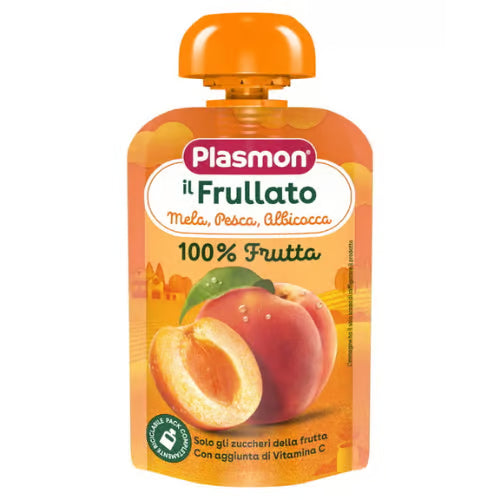 Plasmon Apple Apricot and Peach Fruit Puree Pouch 130g
