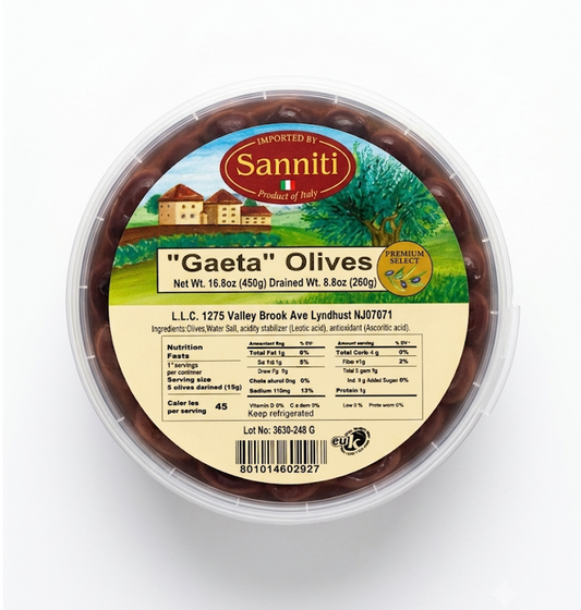 Sanniti Real Gaeta Olives in Brine 250g Drained Wt.